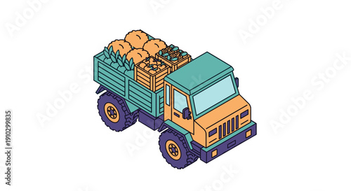Colorful Illustration of a Truck with Produce.