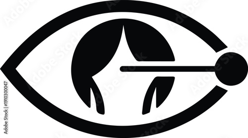 Stylized black and white eye icon with abstract internal elements Keywords: eye, vision, abstract