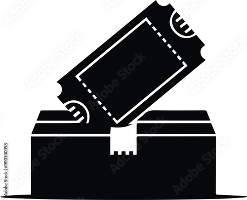 Ticket emerging from an open cardboard box icon package delivery