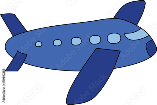 Blue Airplane Vector Illustration in Flat Cartoon Style