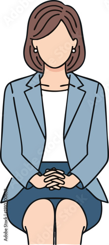 Professional Woman in Business Attire Sitting with Clasped Hands.