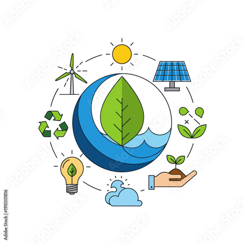 Wallpaper Mural Circular diagram of green energy and nature elements Torontodigital.ca