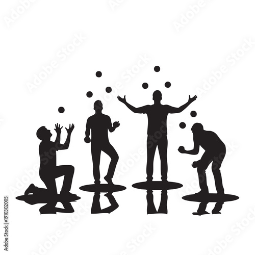 Juggling Silhouette Vector Illustration of Manuevers and Precision Skill