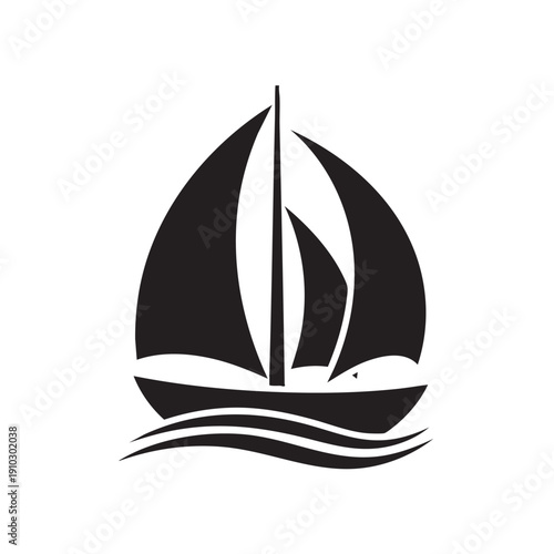 Sailing boat floating on the water black and white illustration art