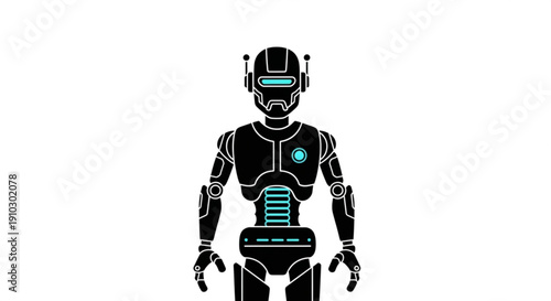 A futuristic robot with glowing blue accents stands isolated on a white background showcasing advanced technology and artificial intelligence