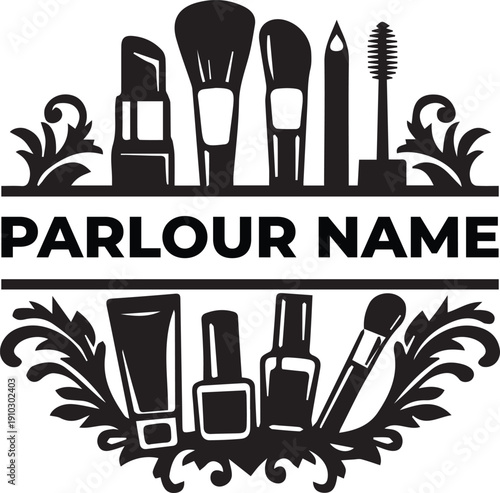 Parlour Tools Monogram Split Frame for Logo or Text T-Shirt Design Silhouette vector black on a white background