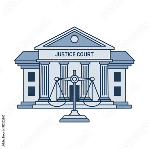 Flat design Justice Court building with legal scales symbol