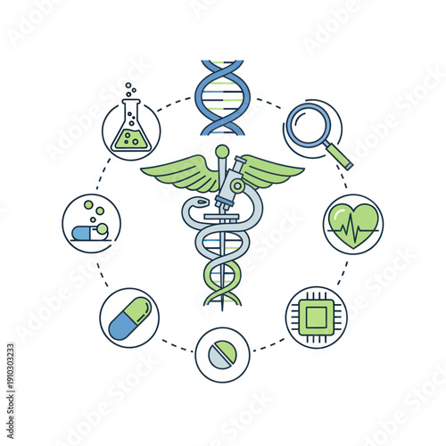 Wallpaper Mural Medical science technology concept with Caduceus and healthcare icons Torontodigital.ca