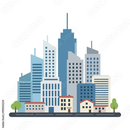 Wallpaper Mural Modern flat design city skyline illustration with buildings and houses Torontodigital.ca
