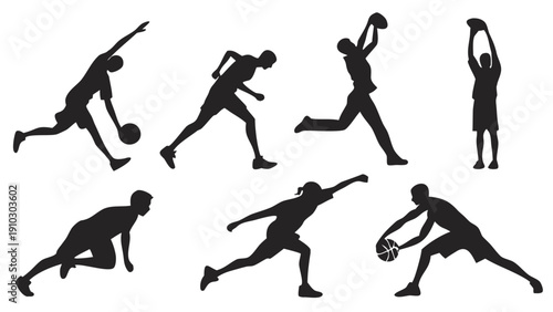 Athletes in Action Poses Black Silhouette Vector Icon Set
