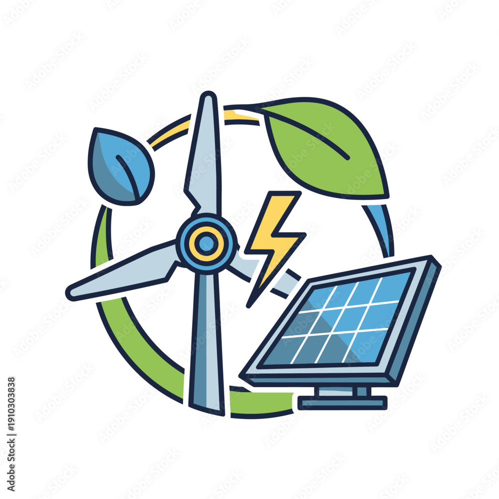 custom made wallpaper toronto digitalWind turbine, solar panel, leaves, and lightning bolt icon