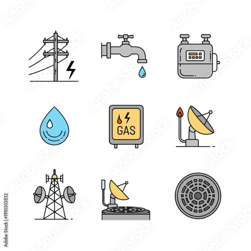 Wallpaper Mural Utility and communication icons set in flat design style Torontodigital.ca