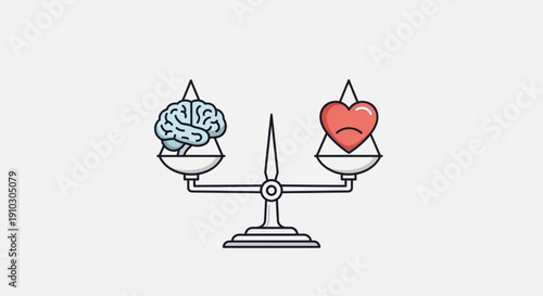 Balance between brain and heart logic and emotion in perfect harmony on simple scale illustration
