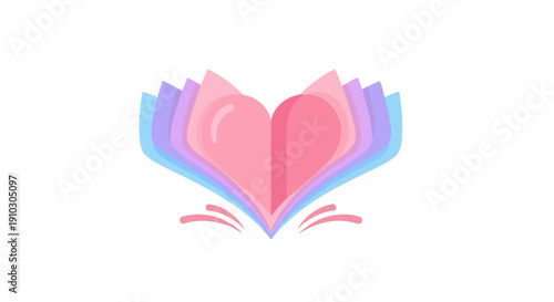 Open book heart concept representing love expression, emotional openness, knowledge with emotion, romantic message, heartfelt communication symbolism suitable for education visuals, relationship theme