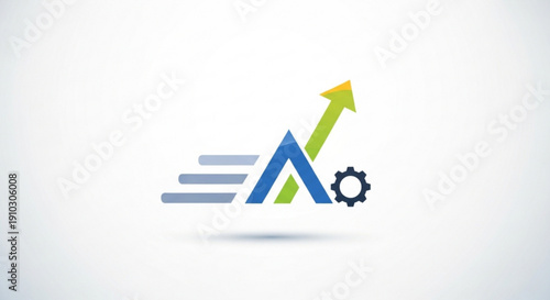 Stylized letter a with upward trending graph and gear icon symbolizing business growth and development