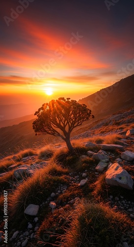 Wallpaper Mural Lonely Tree on Rocky Hillside at Sunset. Torontodigital.ca