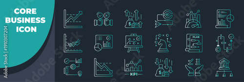 Corporate Business Growth Strategy Icons Analytics, Planning, Teamwork, KPI, Chess Roadmap, Editable Decision Making and Performance Value Set