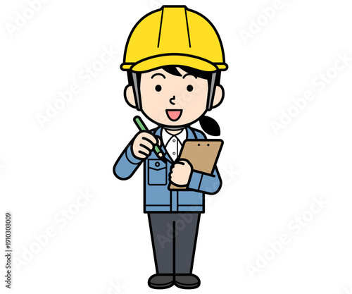 メモするヘルメットをかぶった現場監督の女性