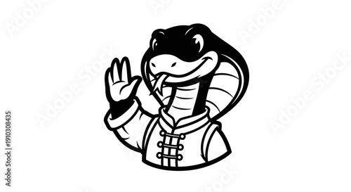 Cartoon Cobra Character Waving Hand Greeting.