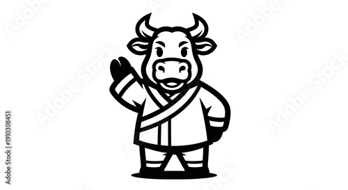Cartoon Cow Wearing Karate Uniform 1.