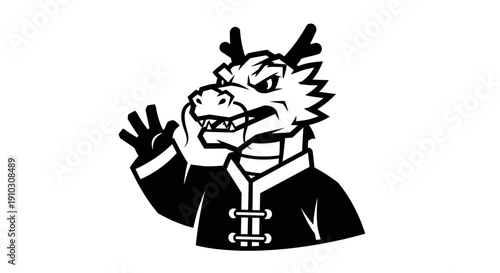 Cartoon Dragon Wearing Suit and Tie.