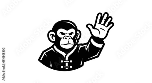 Monkey Cartoon Character Waving Hand Gesture.