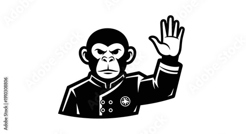 Monkey in Uniform Waving Hand Gesture.