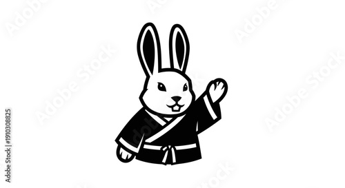 Rabbit Wearing Karate Uniform and Belt.