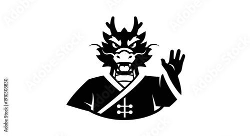 Samurai Warrior Graphic Illustration Black White.