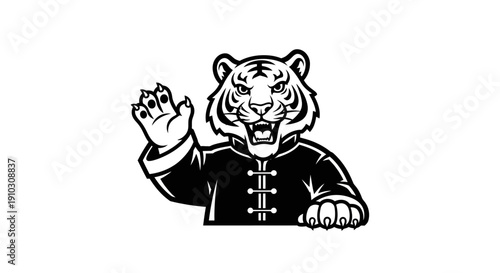 Tiger Cartoon Illustration Wearing Kung Fu Uniform.