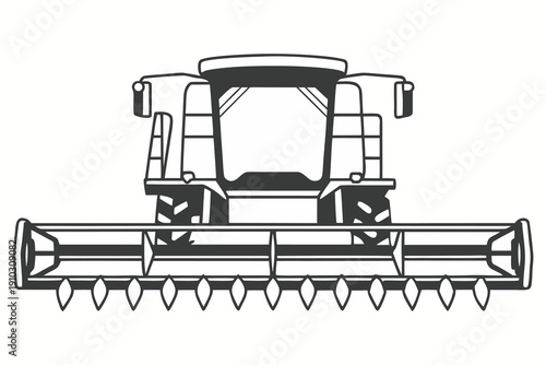 Modern Combine Harvester Agricultural Machine Line Art Vector Illustration Isolated on White.
