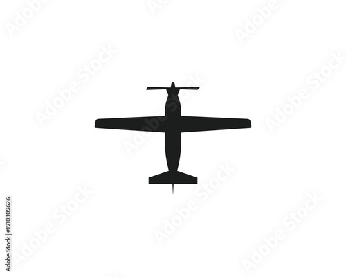 Overhead Airplane Silhouette. Airplane icon representing travel, transport and air industry isolated on white background.