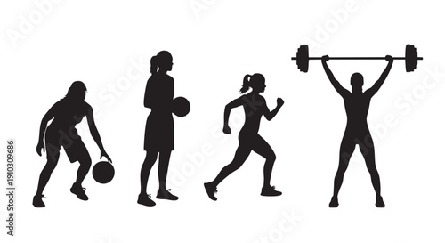 Athletic Women Silhouettes Collection Diverse Sports and Fitness Activities Illustration