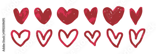 Hand drawn red heart vector illustration set for valentine and love symbol collection