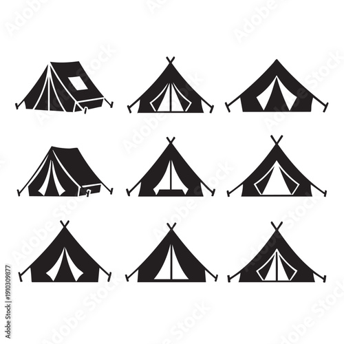 Camping tents collection icons for outdoor adventure and travel design