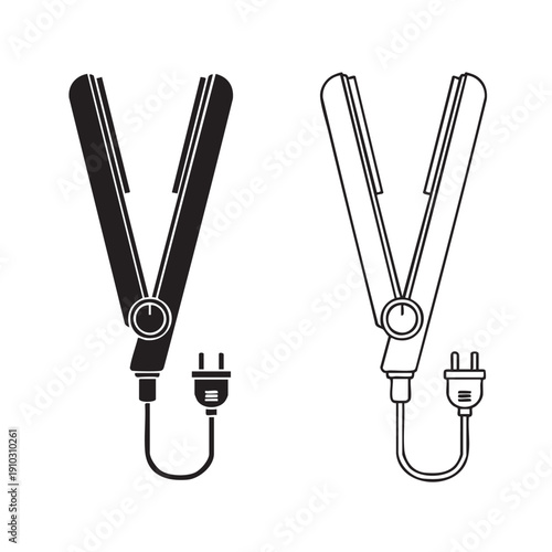 Hair styling tools in minimalist vector illustration black and white style