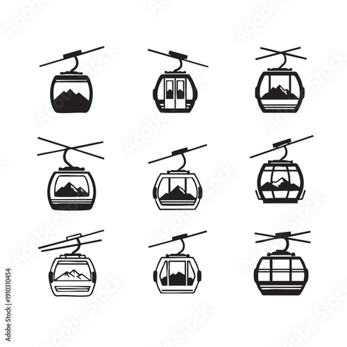 Set of diverse cable car illustrations perfect for winter sports concepts