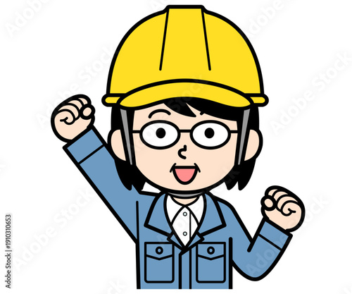 ヘルメットをかぶった元気な現場監督の中年女性