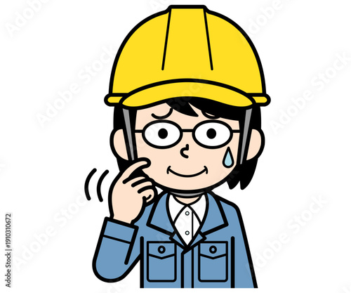 動揺するヘルメットをかぶった現場監督の中年女性