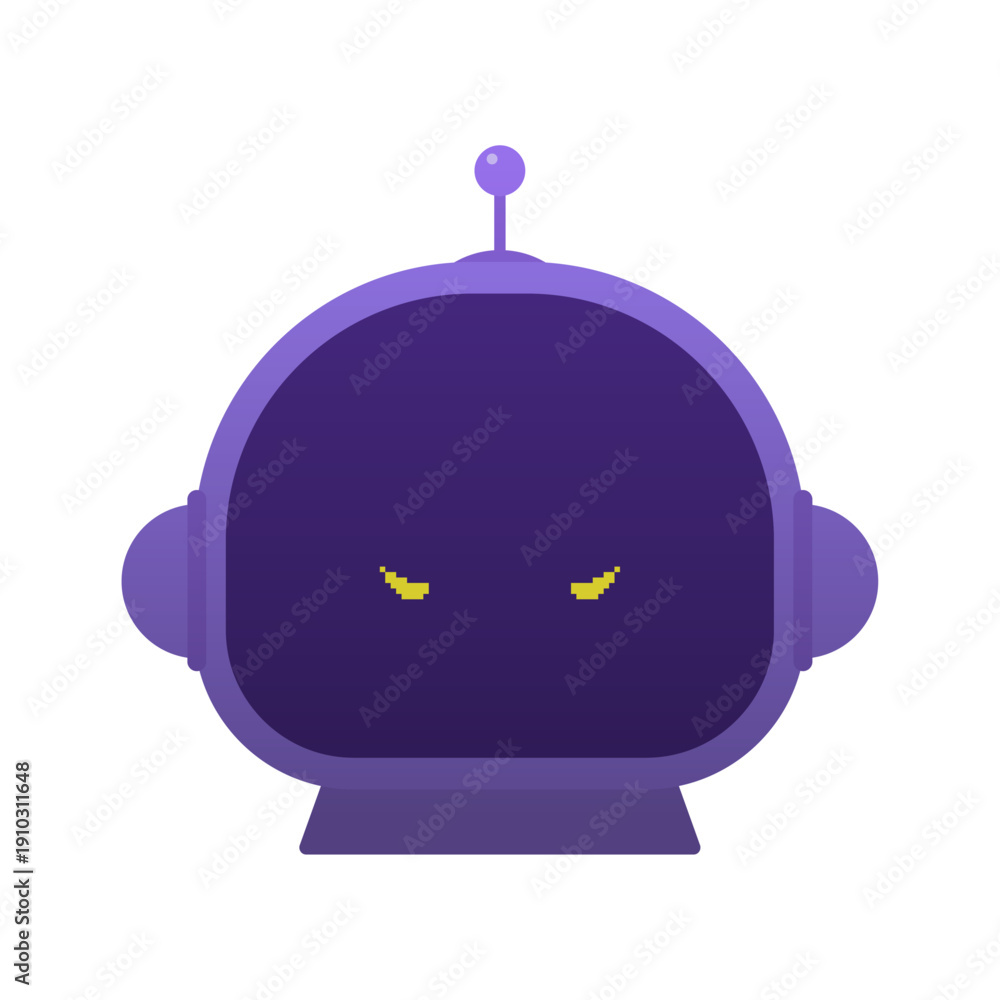 Obraz premium 怖い顔で睨むロボットのアイコン - AIの誤回答･コンピュータのバグやウイルス、マルウェアのイメージ