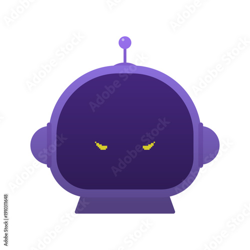 怖い顔で睨むロボットのアイコン - AIの誤回答･コンピュータのバグやウイルス、マルウェアのイメージ