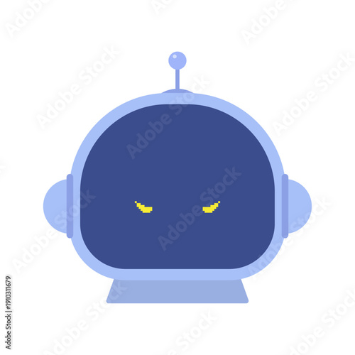 怖い顔で睨むロボットのアイコン - AIの誤回答･コンピュータのバグやウイルス、マルウェアのイメージ