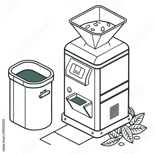 Automated Composting Machine Technology: Minimalist Vector Illustration of Eco-friendly Waste Management