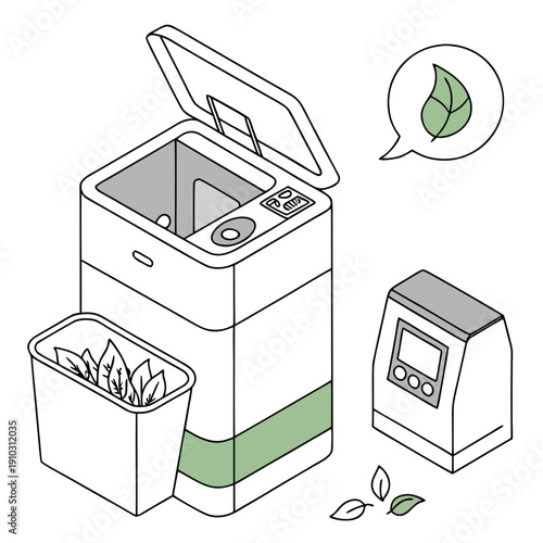 Automated Composting Machine Technology: Minimalist Vector Illustration of Eco-friendly Waste Management