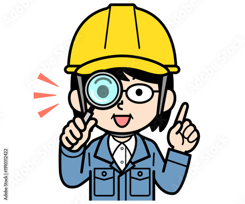 発見する現場監督の中年女性