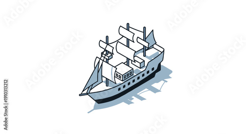 Simple Line Art Illustration of Cargo Ship.