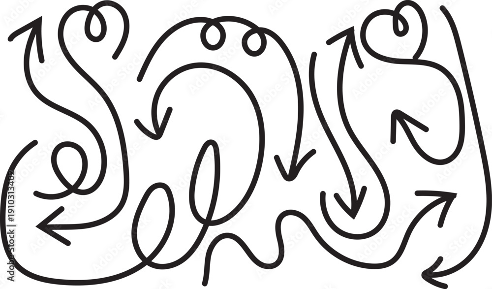 Obraz premium Hand drawn abstract art with swirling arrows and loops unique illustration