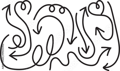 Hand drawn abstract art with swirling arrows and loops unique illustration