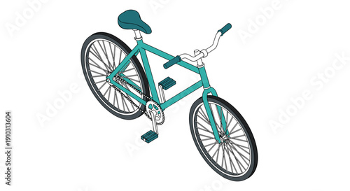 Teal Bicycle Illustration with Black Wheels.