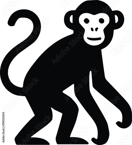 Photography Black monkey silhouette illustration standing with curled tail and bent arms, sy